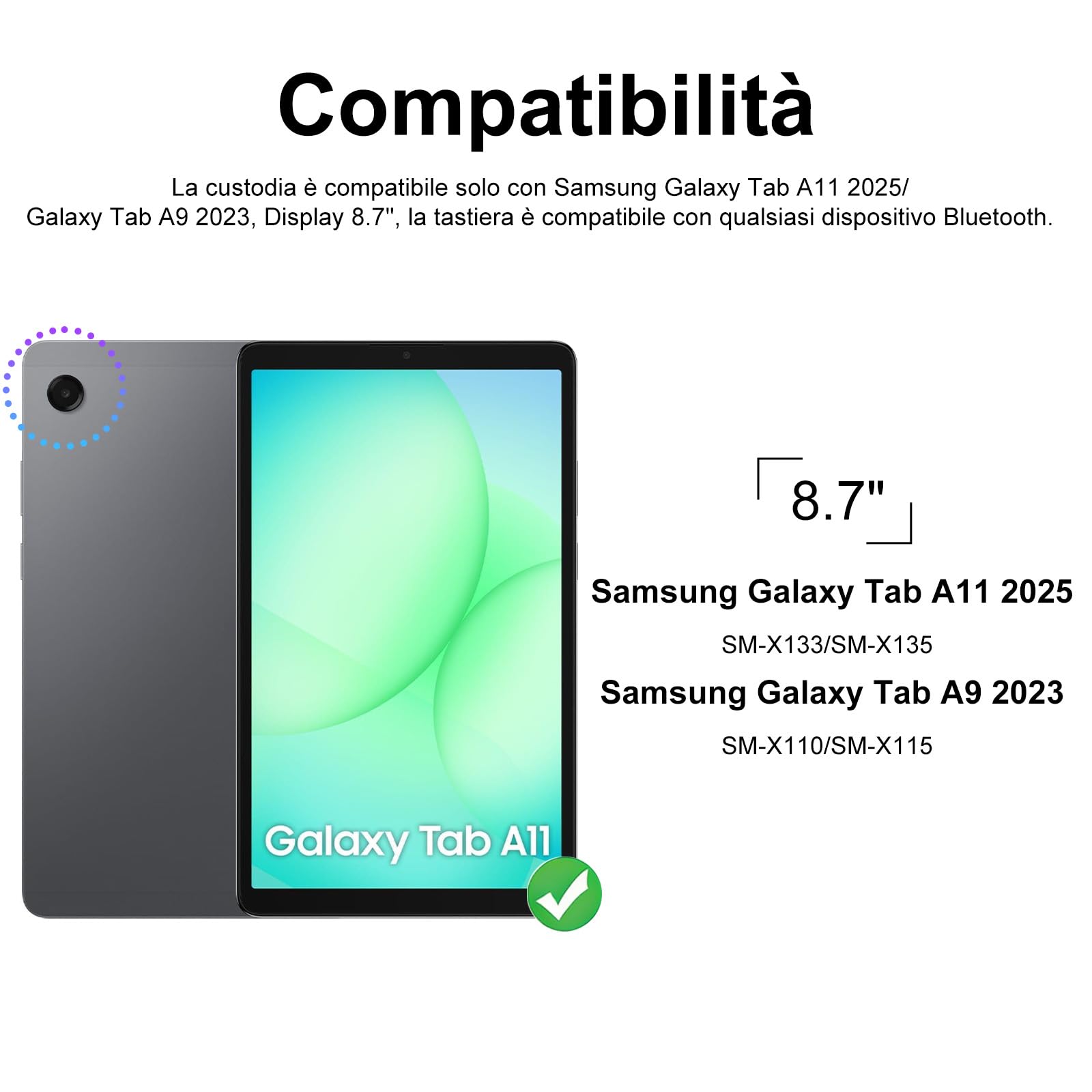 IVEOPPE Tastiera per Samsung Galaxy Tab A11 8.7/ Samsung Galaxy Tab A9 8.7, Cover Tastiera Italiano QWERTY, Senza Fili Bluetooth Staccabile Custodia Keyboard con Portapenna, Blu Grigio