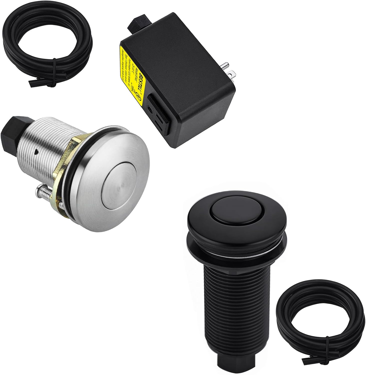 BESTILL Garbage Disposal Air Switch Kit, UL Listed, Sink Top Push Button with Brass Cover, Brushed Nickel, Matte Black
