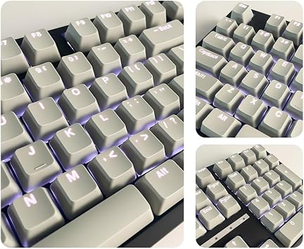 131 Keys PBT Keycaps Set, OEM Profile Double-Shot Injection Keycaps with Translucent Characters, PBT Backlit Keycap Set for 61/68/75/84/87/98/104 Layout Mechanical Keyboards (gray)
