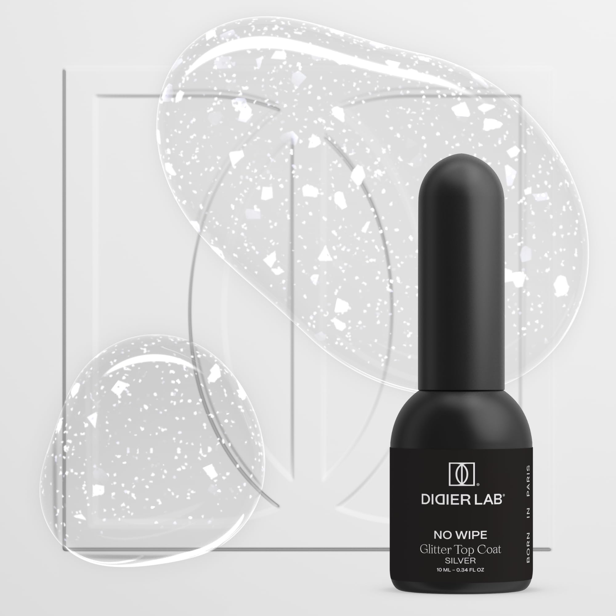 DIDIER LAB Włókno bazowe Octagon i top coat No Wipe Glitter Silver Set - mocne wzmocnienie paznokci i srebrne wykończenie o wysokim połysku - zestaw żelowych paznokci o długiej żywotności - 2×10ml
