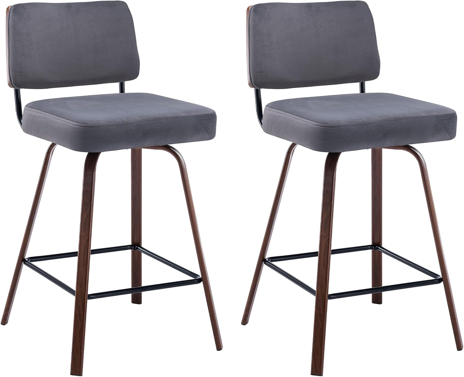 27.5" Modern Bar Stools Set of 2, Velvet Upholstered 360° Swivel Barstools with Comfy Back and Metal Legs, Mid-Century Armless Counter Height Bar Stools for Kitchen Island, Cafe, Pub, Bar (White)