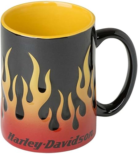 Harley-Davidson Core Sculpted Flames Taza de café, 15 oz. - Negro HDX-98604