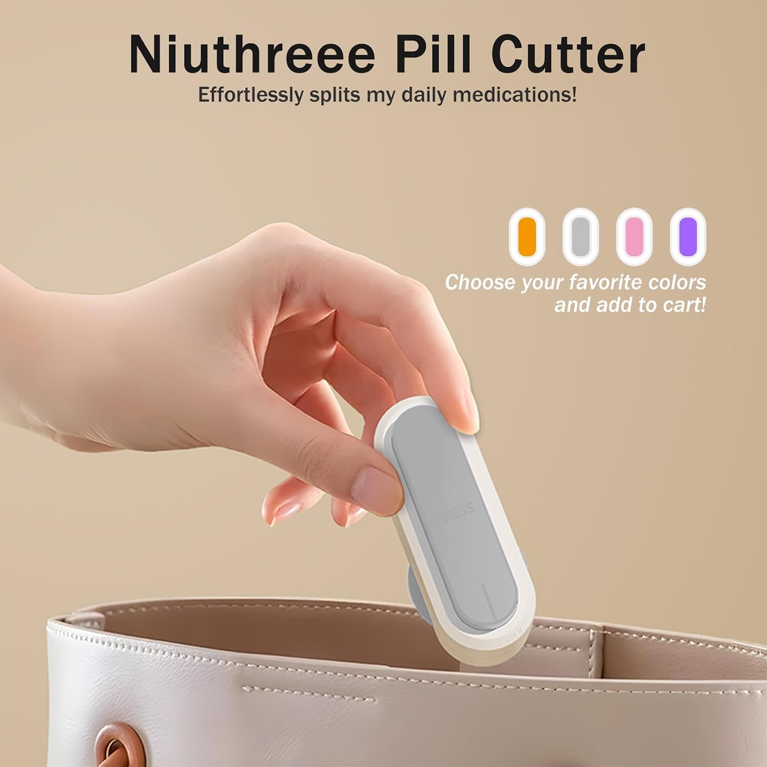 Multiple Pill Cutter - Pill Cutter Splitter for Small Tiny Large Pills Professional | Vertical Press-Down Cutting & Adjustable | Sturdy Blade & Guard | Includes Cleaning Brush (Grey)