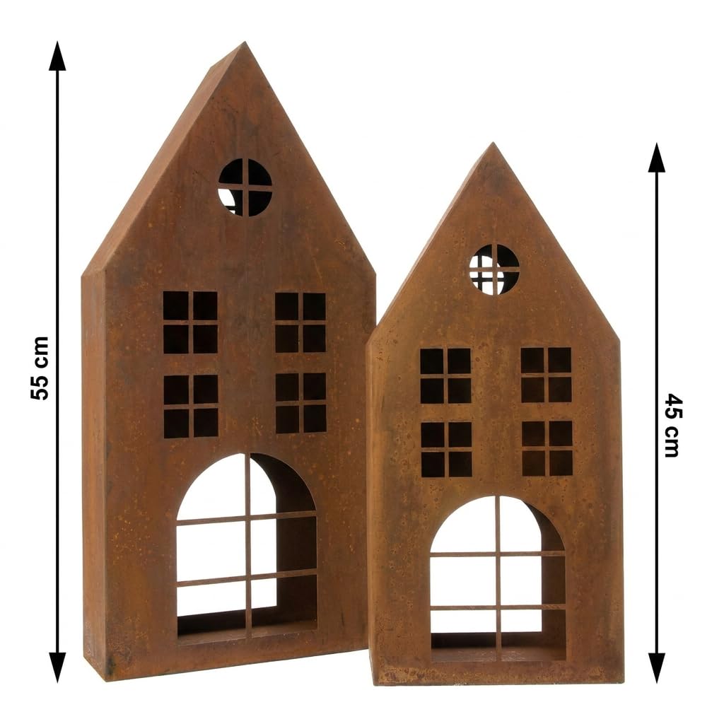Haus Rost, 2er Set, Metall, Echtrostfinish Maße: Höhe 45 cm, 55 cm