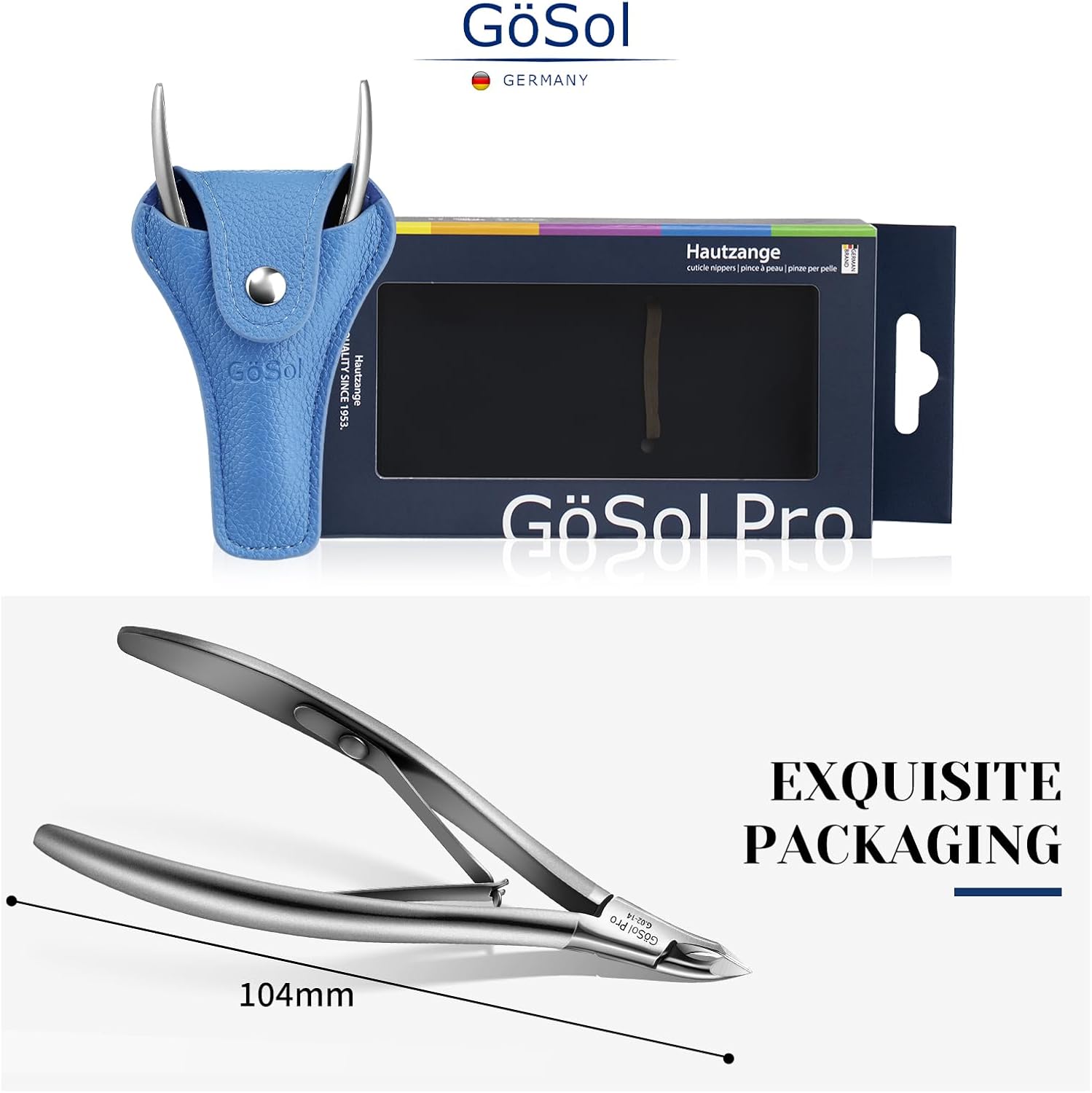 Pro Cuticle Trimmer - Stainless Steel Cuticle Nippers Scissors 1/2 Jaw Ultra-Sharp Cuticle Remover Cutter for Manicure Tool, Includes Blue Leather Case