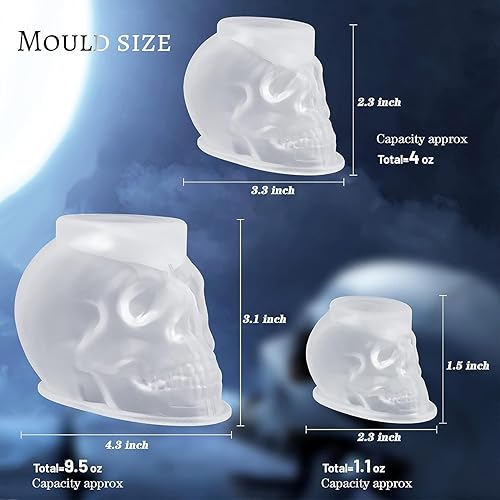 Miniatura 5 de HUAKENER Paquete de 3 moldes de vela de calavera, moldes de velas de Halloween 3D, molde de silicona de calavera para resina epoxi, vela, jabón