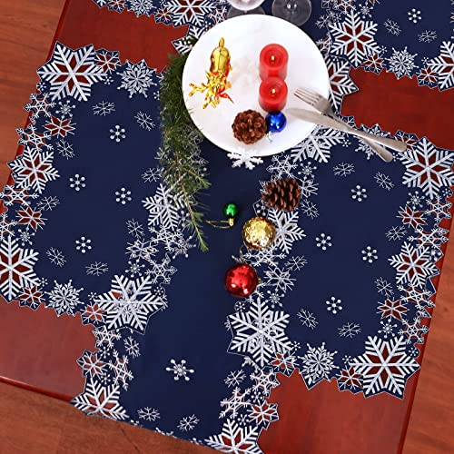 Simhomsen Embroidered Snowflakes Table Placemats For Christmas Holiday And Winter (Navy, 13×19 Inches Set Of 4) #TOP3
