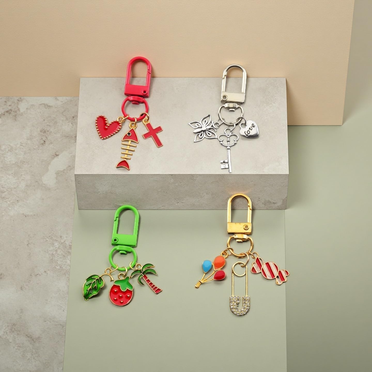 Keychain Making Kit Keychain Charms Bulk Y2k Lip Gloss Kindle Charms Phone Bag Charm Kit Cute Beaded Key Chain 300Pcs Beads 100Pcs Charm for DIY Key Chain Kits Accessories Jewelry Making Supplies - Image 9