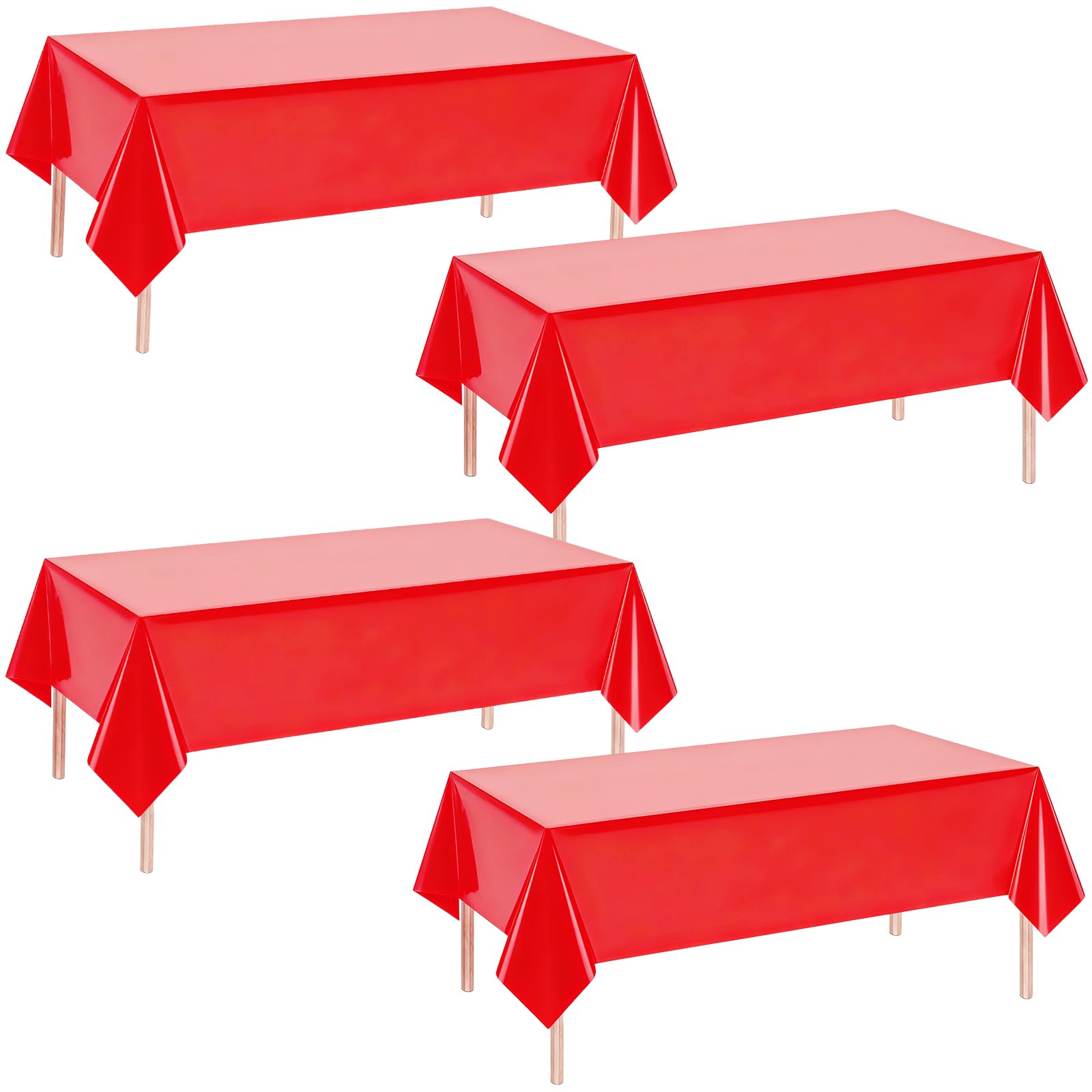 ATBEAMEN Red Disposable Plastic Table Cloth 4 Pack,Rectangular Plastic Tablecloths 54 x 108 Inch,Waterproof Party Decorative Tablecloths for Birthday,Baby Shower,Picnic and Events Decor