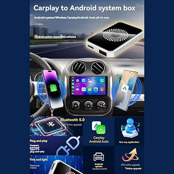 Wireless Carplay to Android AI Box Carplay/Android Auto Adapter with HD Port, Support Android 13 Interaction 4+32G Split Screen Function