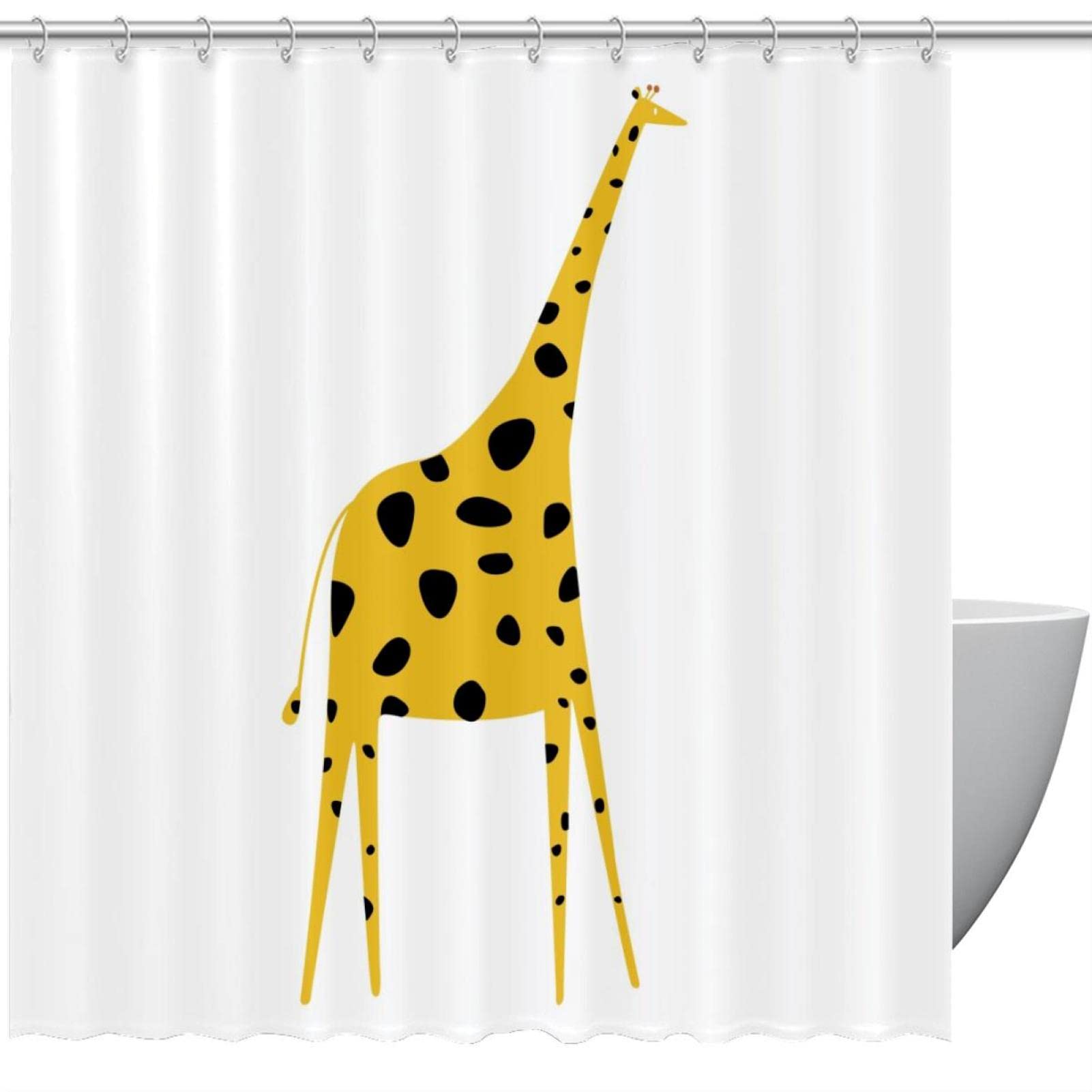 Rideau de douche imperméable évite les fuites d'eau motif girafe 12 anneaux inclus