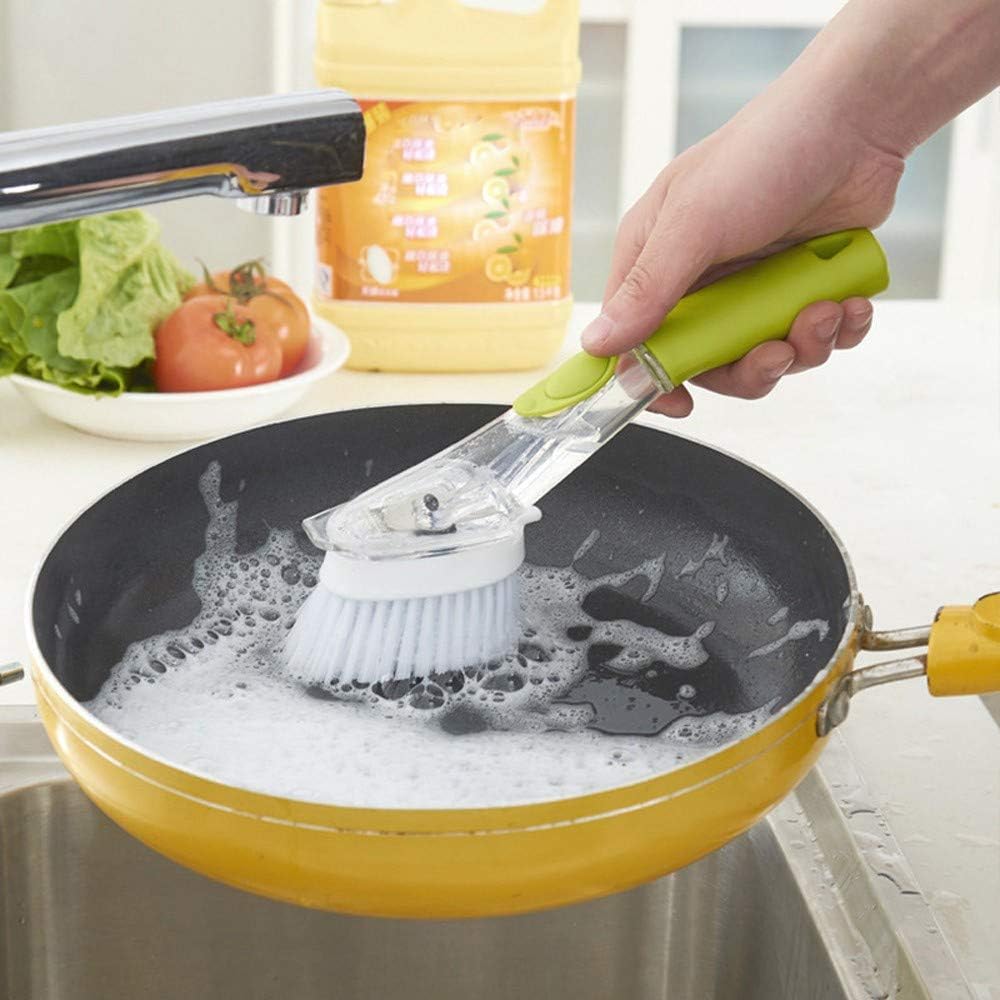 Home Décor Items, Kitchen，Dining & Bar Dish Brush with Washing Up Liquid Soap Dispenser Kitchen Utensil Pot Clean BrushKitchen Brush, Ramadan Green