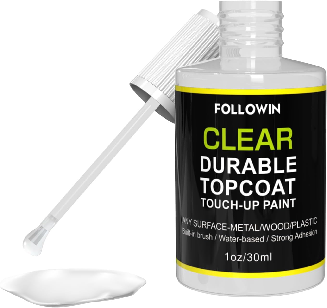 FOLLOWIN Automotive Clear Coat, Gloss Clear Finished Car Touch Up Paint, Use on Exterior & Interior Multi-Surface, Water Based Topcoat for Metal, Wood, Wall 1oz/30ml