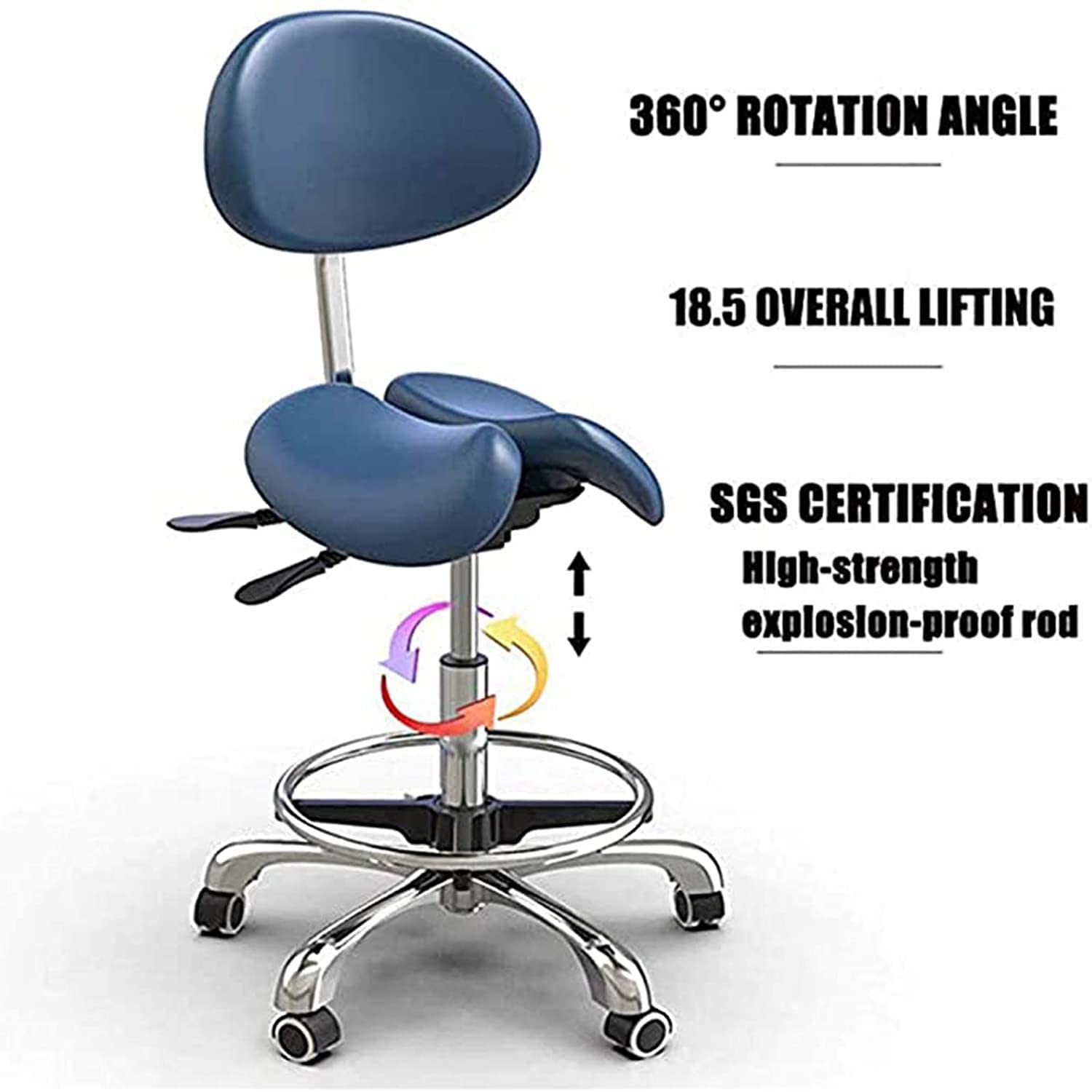 Taburete giratorio ergonómico de altura ajustable, silla dental médica giratoria, piel sintética, ideal para oficina, salón, hospital y laboratorio