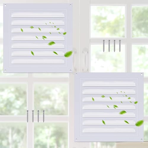 Yaocom 2 rejillas de ventilación de aluminio a dos aguas blancas para pared de cobertizo de metal con malla de malla cuadrada, rejilla de
