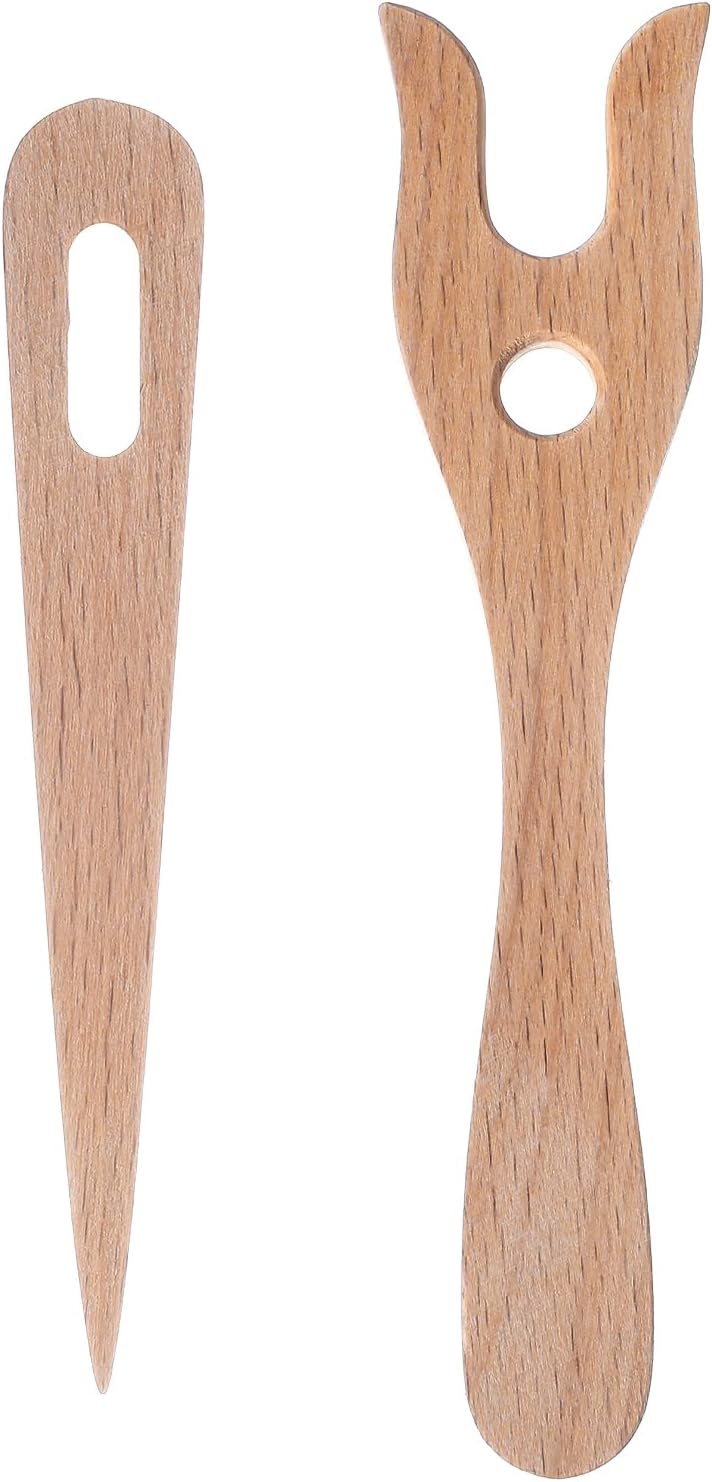 Shimmeroo 2PCS Lucet Fork, Wooden Knitting Fork Weaving Tools for Bracelet Necklace Braided DIY Projects Eye Weaving Needles Kit