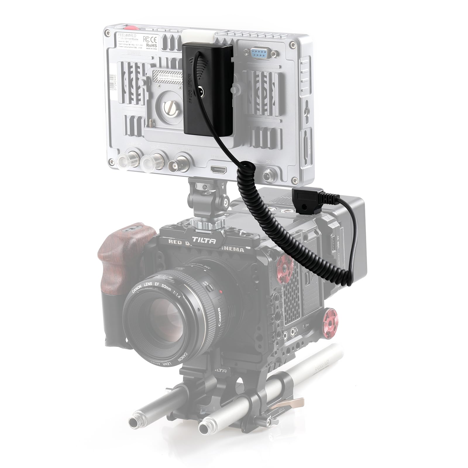 Alvin's Cables NP F550 Dummy Akku auf D Tap Spiralkabel für Sony NP F550|F570|F970 |Atomos Ninja V Monitor Upgraded