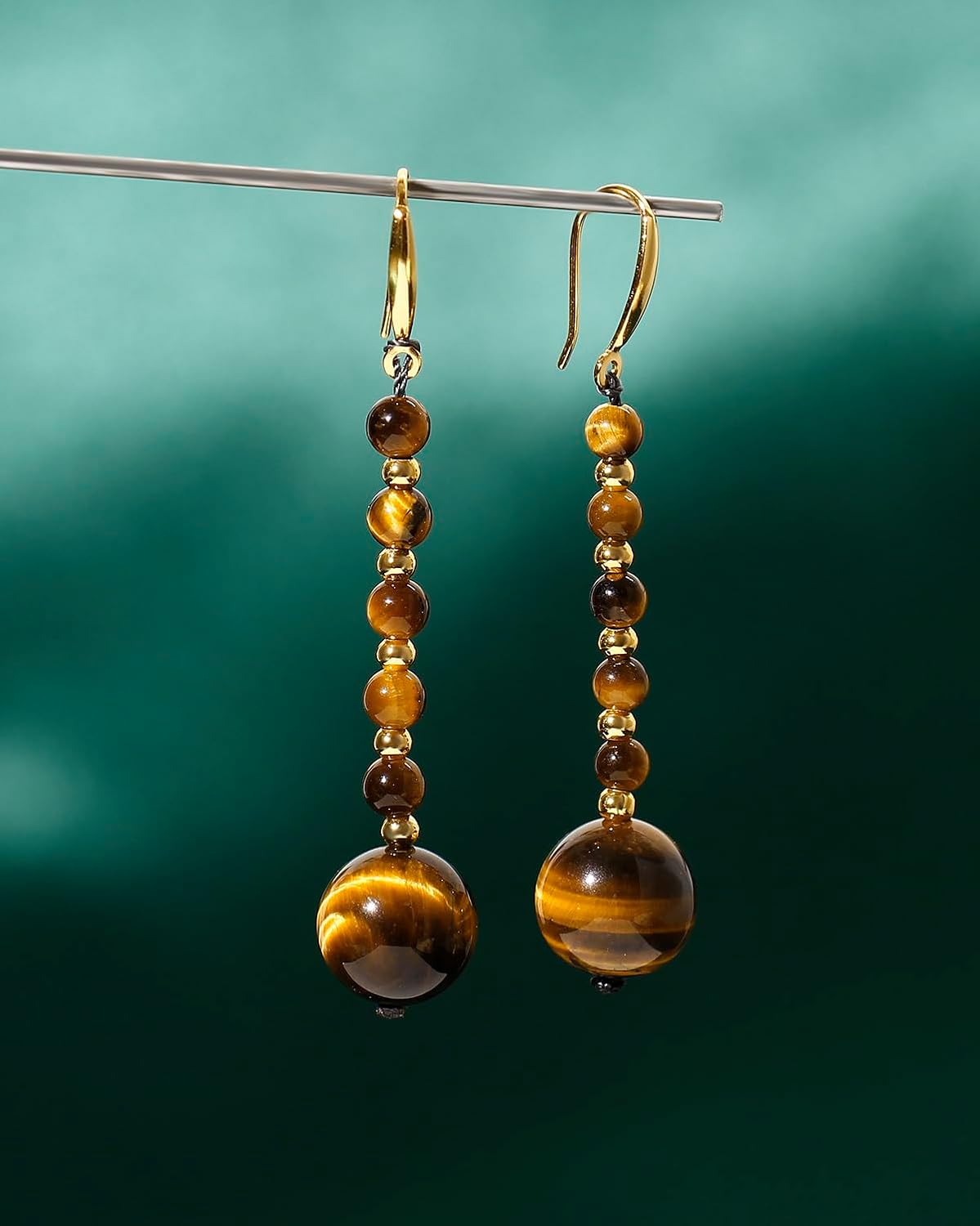 Jewever 18k Gold Plated 925 Sterling Silver with Natural Tiger Eye Stone Earrings for Women Energy Gemstone Earring Hypoallergenic Hoop Birthday Gifts - Image 2