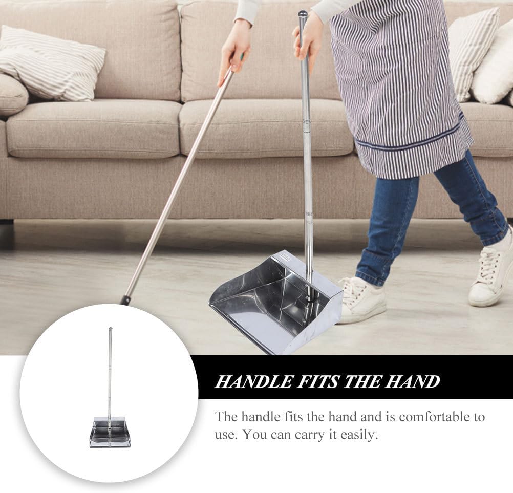 Garneck 2pcs Large Trash Shovel Stainless Steel Saucepan Pan with Handle Broom and Dustpan Household Cleaning Yard Garden Dustpan Metal Litter Scooper Dustpans Combination Long Handle Baby