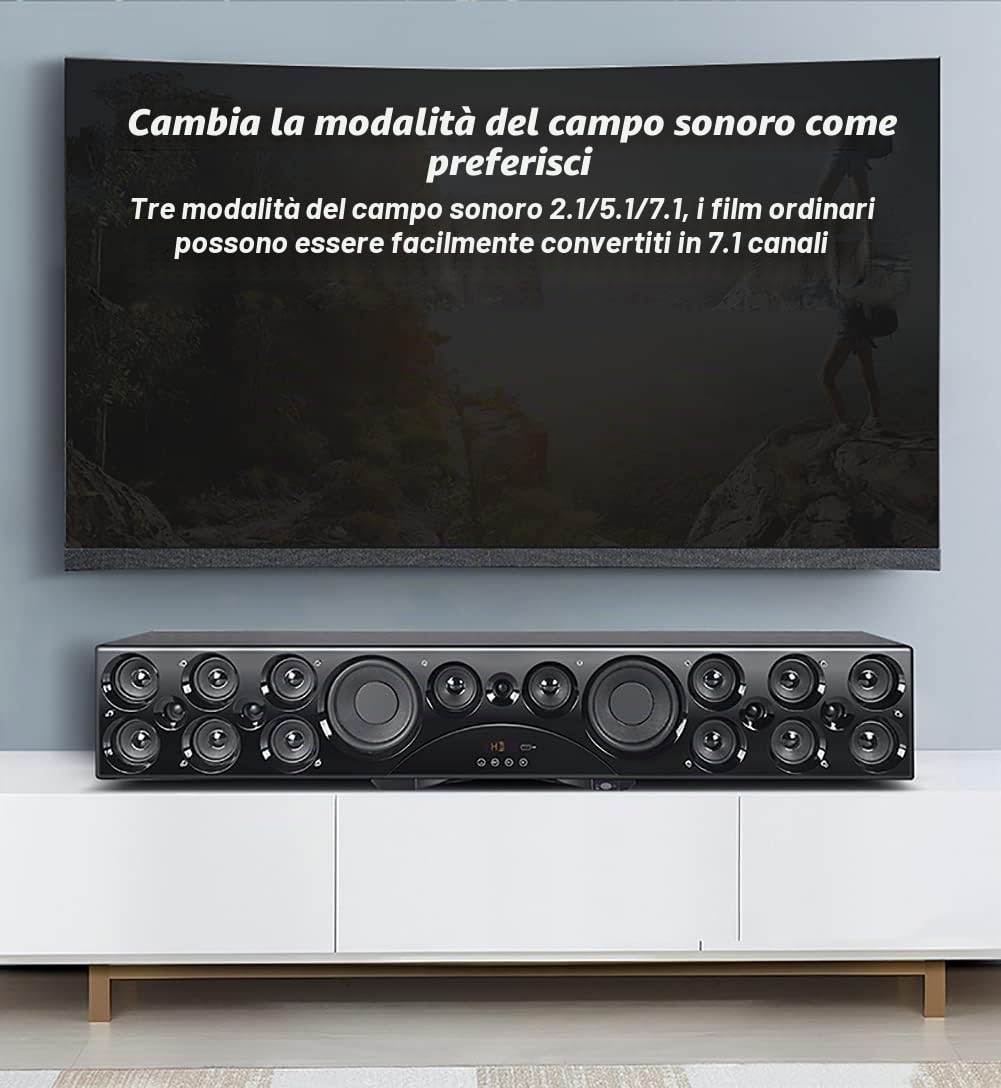 RSGK Suono Home Theater 7.1, Soundbar a 8 Canali da 310 W, con Subwoofer Wireless da 6,5", 2 Altoparlanti Surround Posteriori, per Il Suono Home Theater