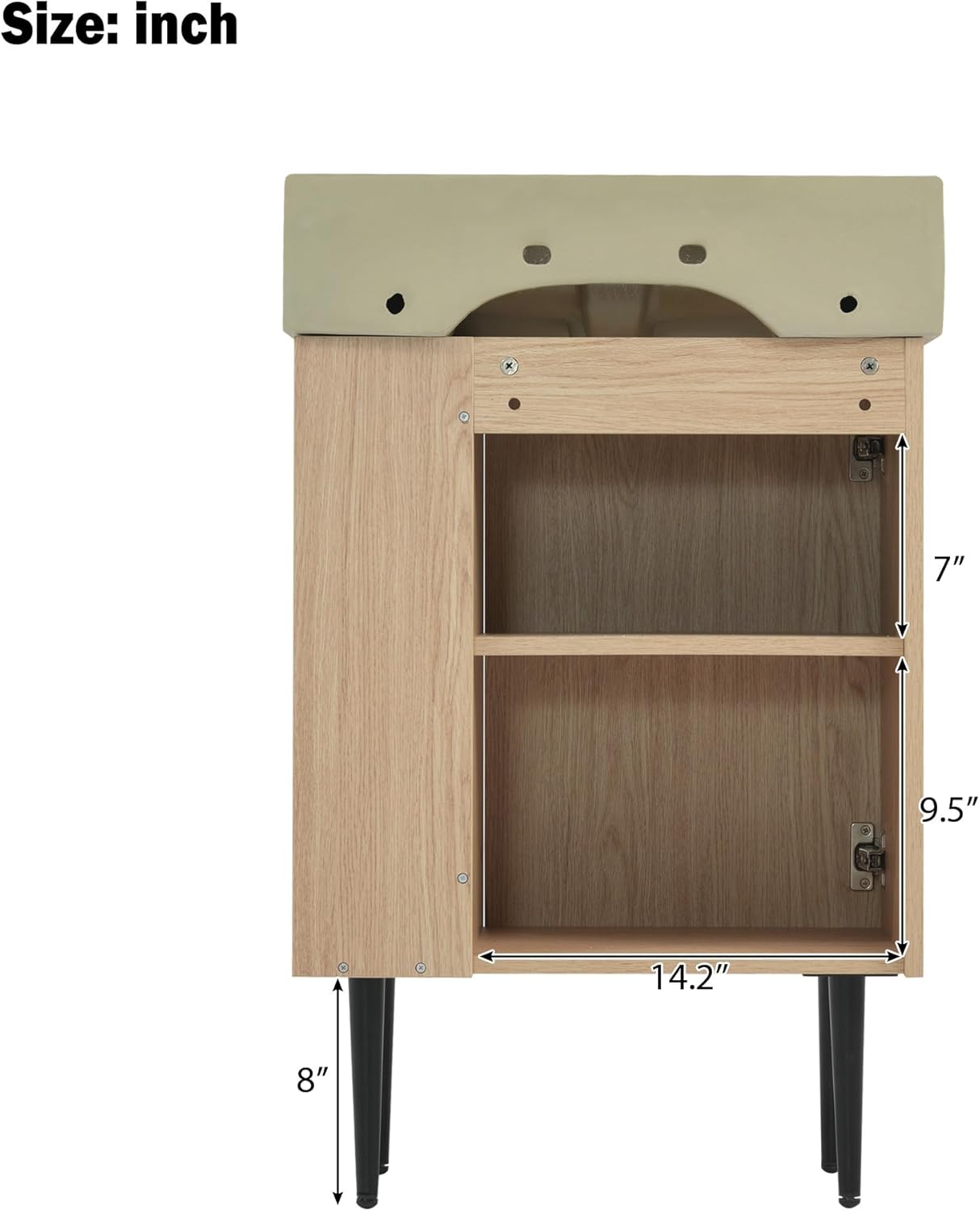 Harper & Bright Designs 21.6" Bathroom Vanity with Sink, Free Standing Single Basin Vanity Set with Right Storage Cabinet & Two-Tier Shelf, Storage Cabinet with Ceramic Basin for Bathroom, Wood