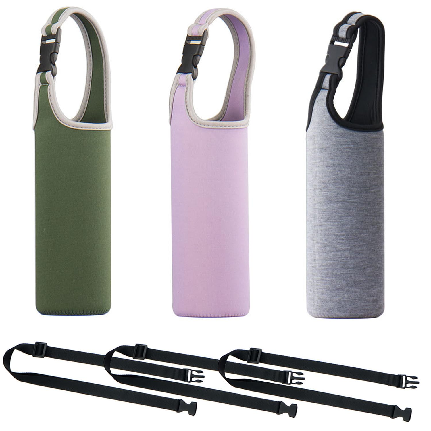 TuNan 3PCS Water Bottle Carrier with Shoulder Strap 16oz-21oz, Neoprene Sleeve Cup Holder Pouch with Carrying Handle for All Portable Sport Water Bottle