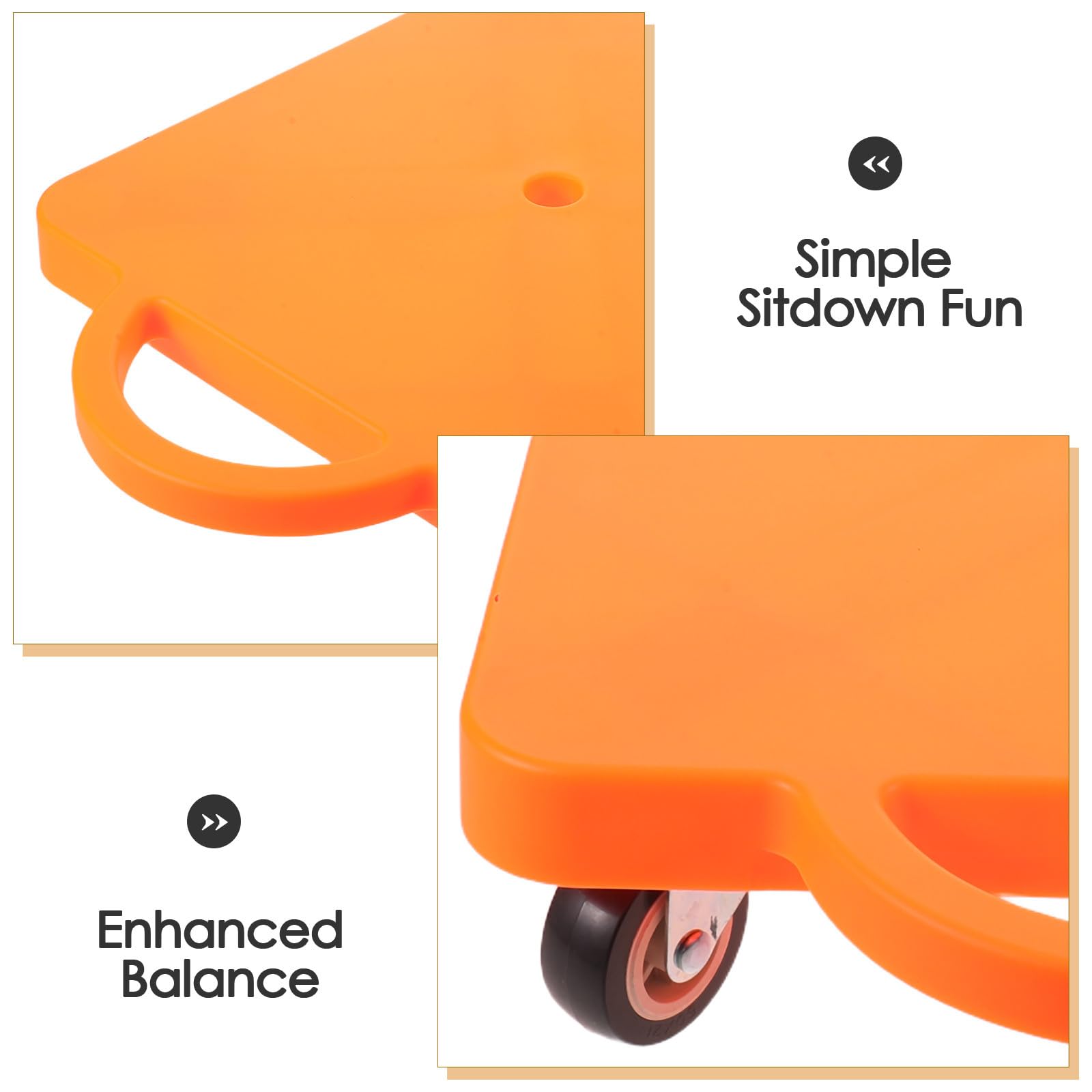 ERINGOGO Sitzendes Kinder-Scooterboard, sensorisches Trainingsbrett mit Kunststoffrädern und -griff für drinnen und draußen zur Förderung der motorischen Fähigkeiten, Orange