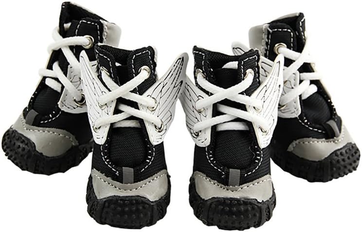 Pet Casual Shoes,Non-slip Dog Shoes Spring Summer Models Lace-up Wear-resistant Rubber Sole 4 PCS Small Dog Sport Shoes 3 Color & 5 Size (Color : Black, Size : 2#)