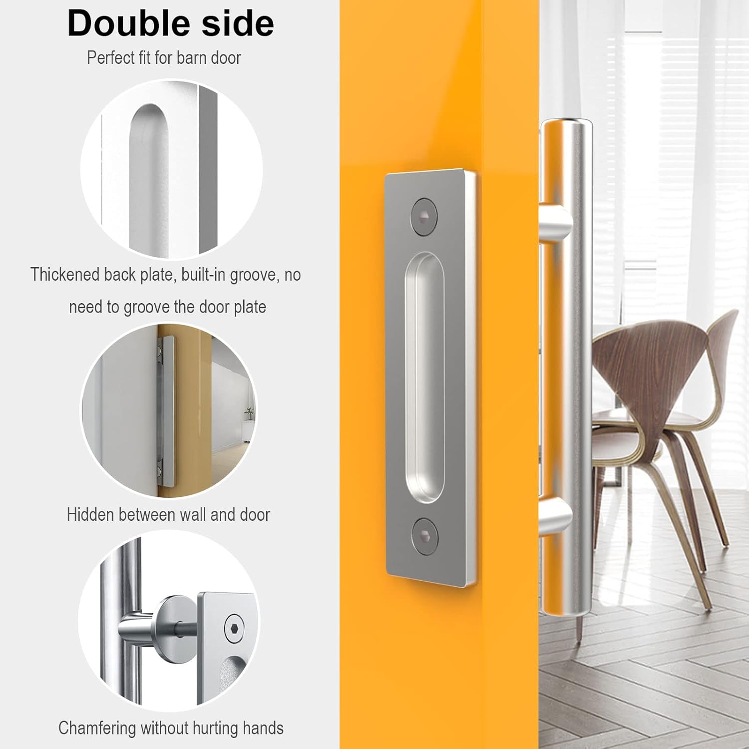 9.5''/24CM Sliding Barn Door Handle Double Sided Pull and Flush Barn Door Embedded Invisible Stainless Steel