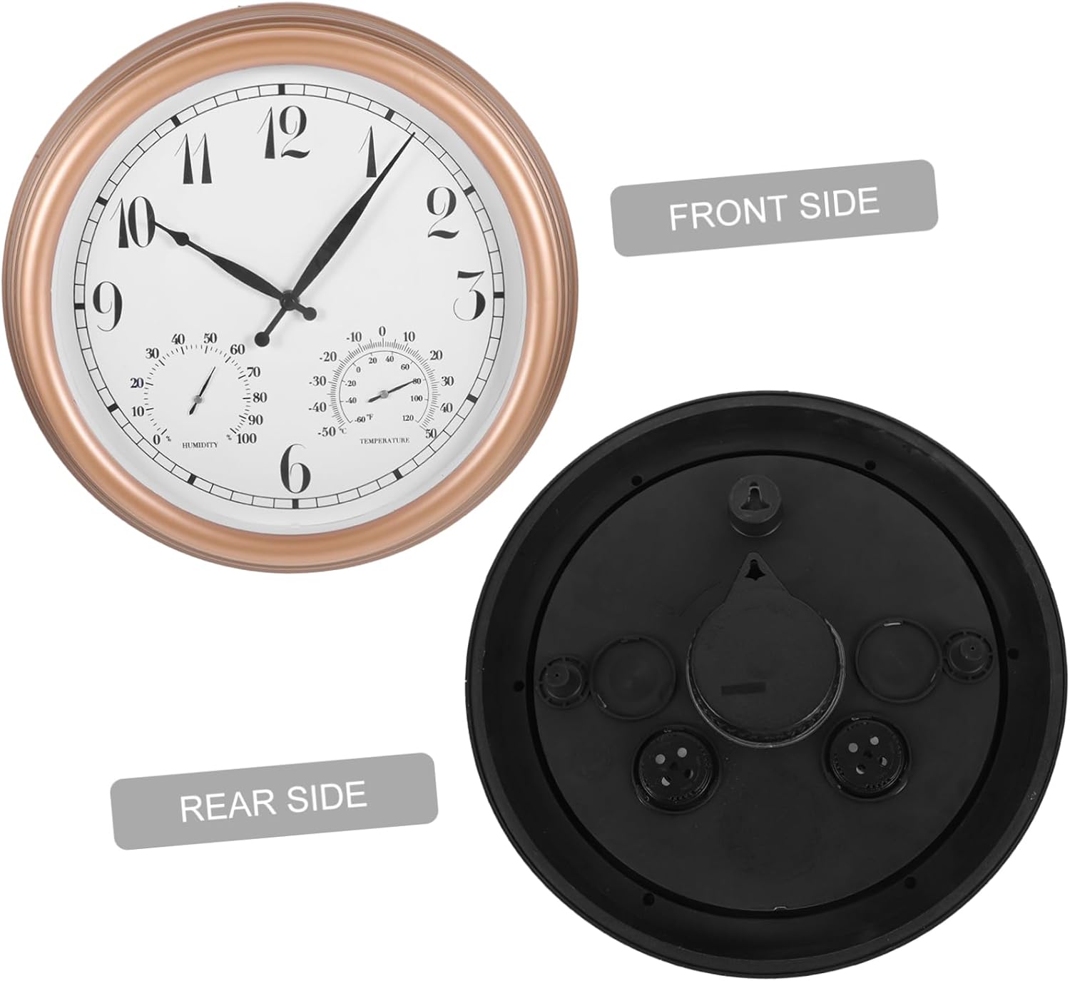 Ciieeo 15-Inch Vintage Outdoor Wall Clock Hygrometer Waterproof Thermometer for Garden and Patio Battery Operated Retro Style Wall Decor