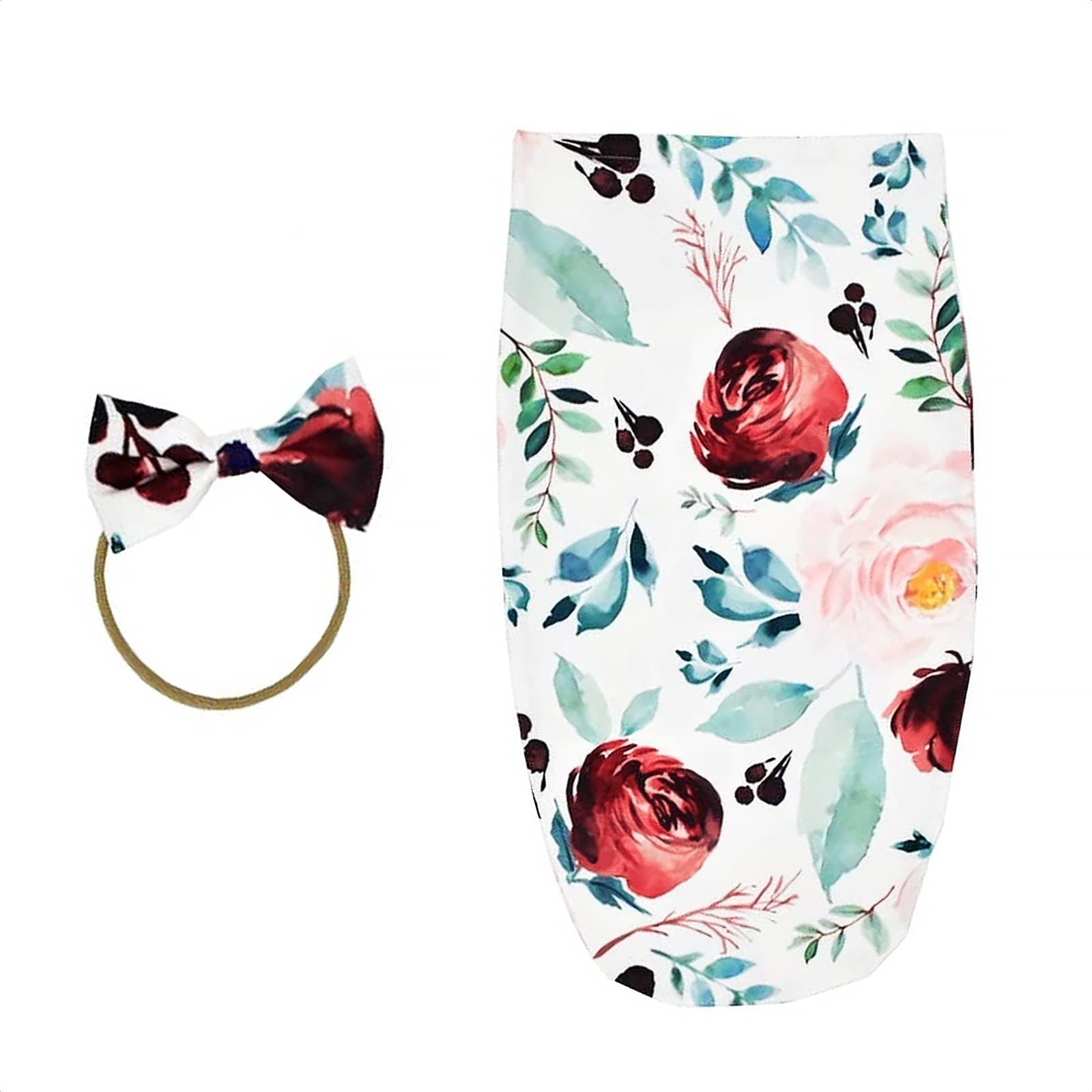 LEGLO Newborn Swaddle Sack Cocoon Swaddle Wrap Infant Sage Sleeping Bag with Headband (Red Floral)