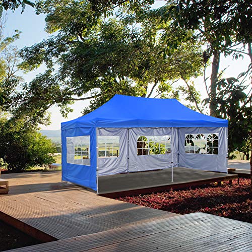 10x20 Ft Wedding Party Canopy Tent Pop up Instant Gazebo with Removable Sidewalls and Windows (Blue 4 Walls)