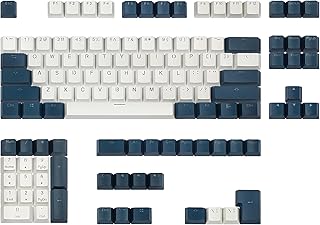 Happy Balls PBT Keycaps Backlit Cherry MX Keycap Set Doubleshot OEM Profile Translucent with Keycap Puller for US UK Layout 61 68 84 87 104 108 MX Switches Mechanical Keyboard (Blue White)