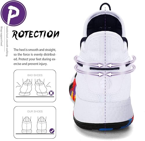 Miniatura 6 de ASHION Zapatos de baloncesto para hombre, tenis de baloncesto medios, antideslizantes, para entrenamiento con amortiguación al aire libre