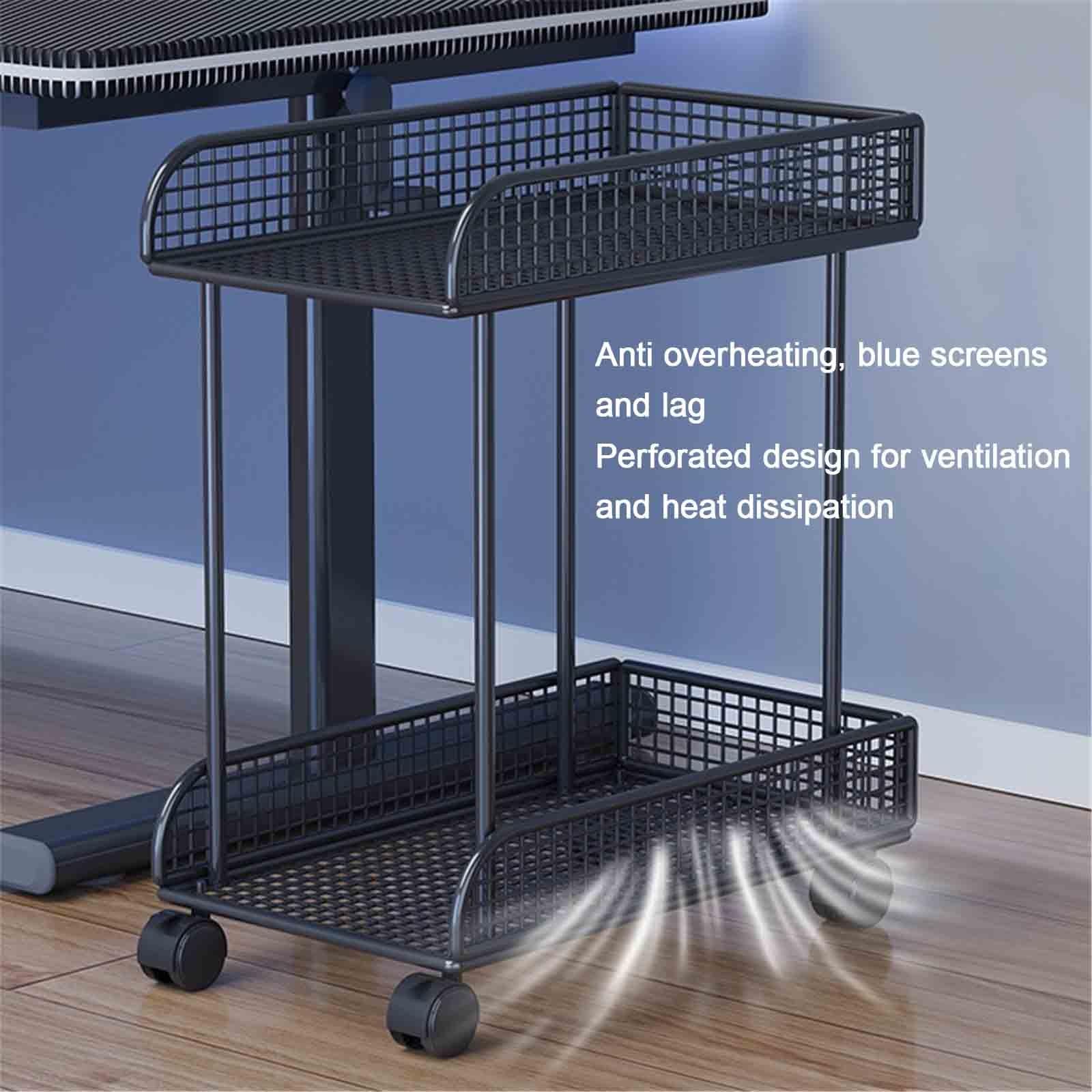 Movible Soporte Pc Bajo Mesa Almacenamiento Portátil Impresora Soporte para Pc con Ruedas Rotación De 360° Carro para Pc para Cibercafés(25 * 45 * 55cm,White - Large Net)