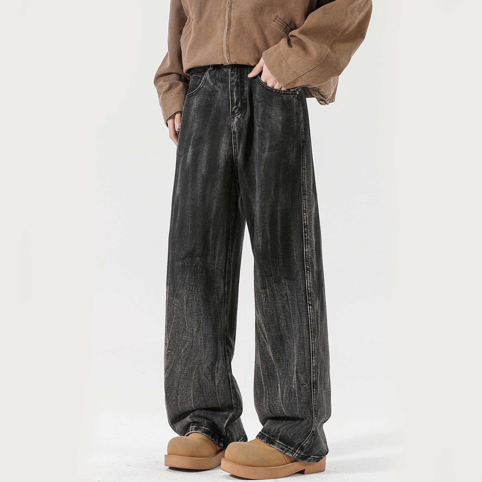 Pantaloni Baggy Uomo Jeans Zampa Fit Balloon Slim Invernali Flare Moto Jins Loose Y2K Bootcut Larghi Cargo Strappati Elefante