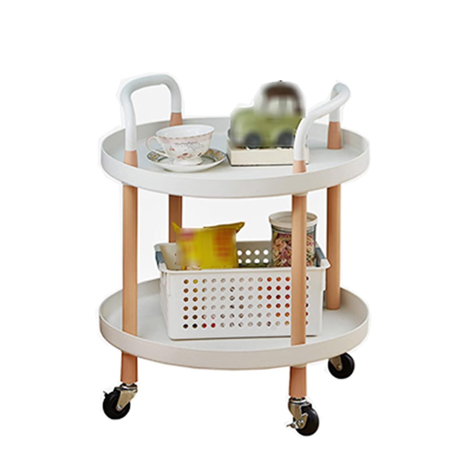 Mesa de centro rodante de 2 niveles con carrito de cocina redondo Sto para uso lateral del sofá, decoración portátil de comedor, moderna mesa auxiliar pequeña, multifuncional, para sala de estar
