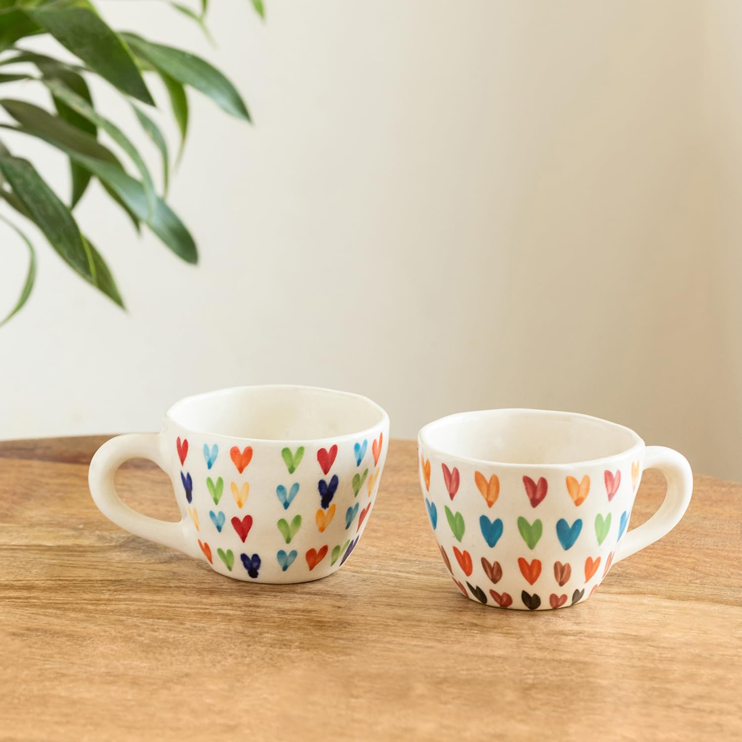 Colourful Hearts Ceramic Coffee Mugs - Set of 2 -2
