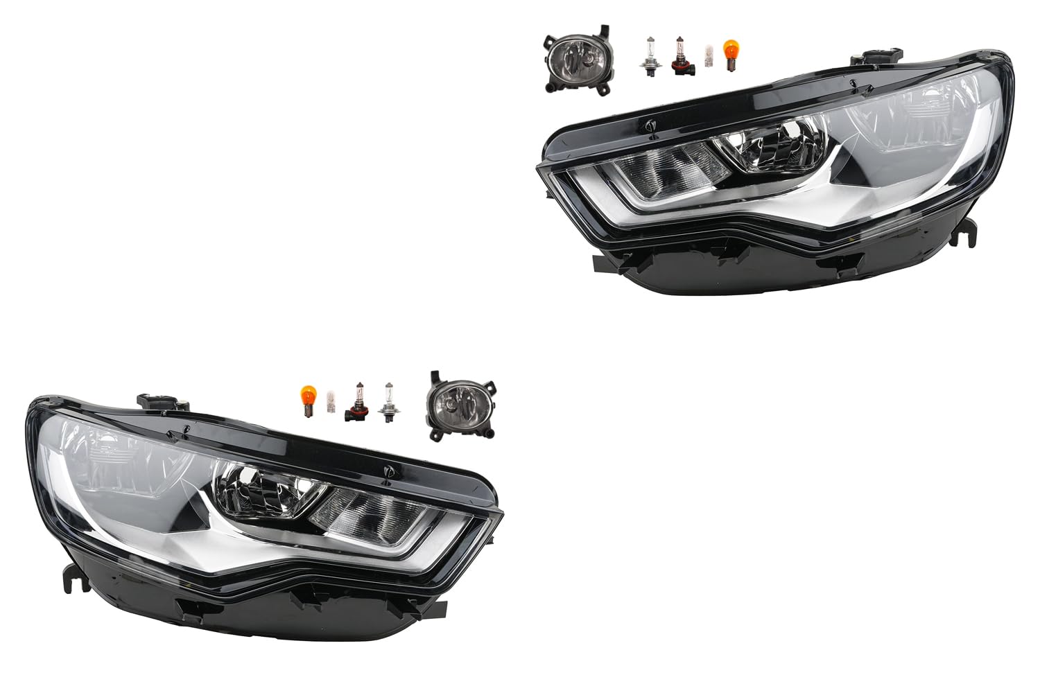 Johns, Set di fari alogeni anteriori principali adatti per Audi A6 4G 04/11-08/14 H7 H15 sinistra e destra + fendinebbia + lampadina