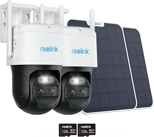 Miniatura 1 de Reolin TrackMix - Paquete de 2 unidades con panel solar, cámara de seguridad solar 2K inalámbrica para exteriores, seguimiento automático, zoom