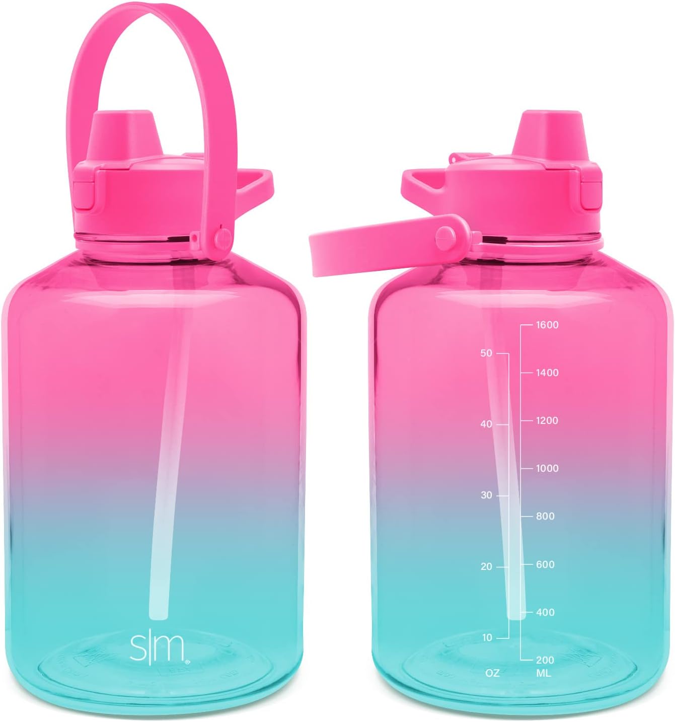 Simple Modern Half Gallon 64 oz Water Bottle with Push Button Silicone Straw Lid & Motivational Measurement Marker | Large Reusable Tritan Plastic Water Jug | Summit Collection | Sorbet