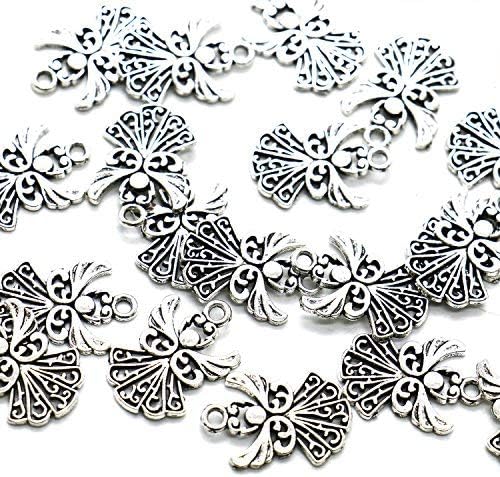 Bonn 1949 Pomeat 50pcs Angel Charms Pendant, Tibetan Silver Guardian Angel for Jewelry Making, 20x14mm