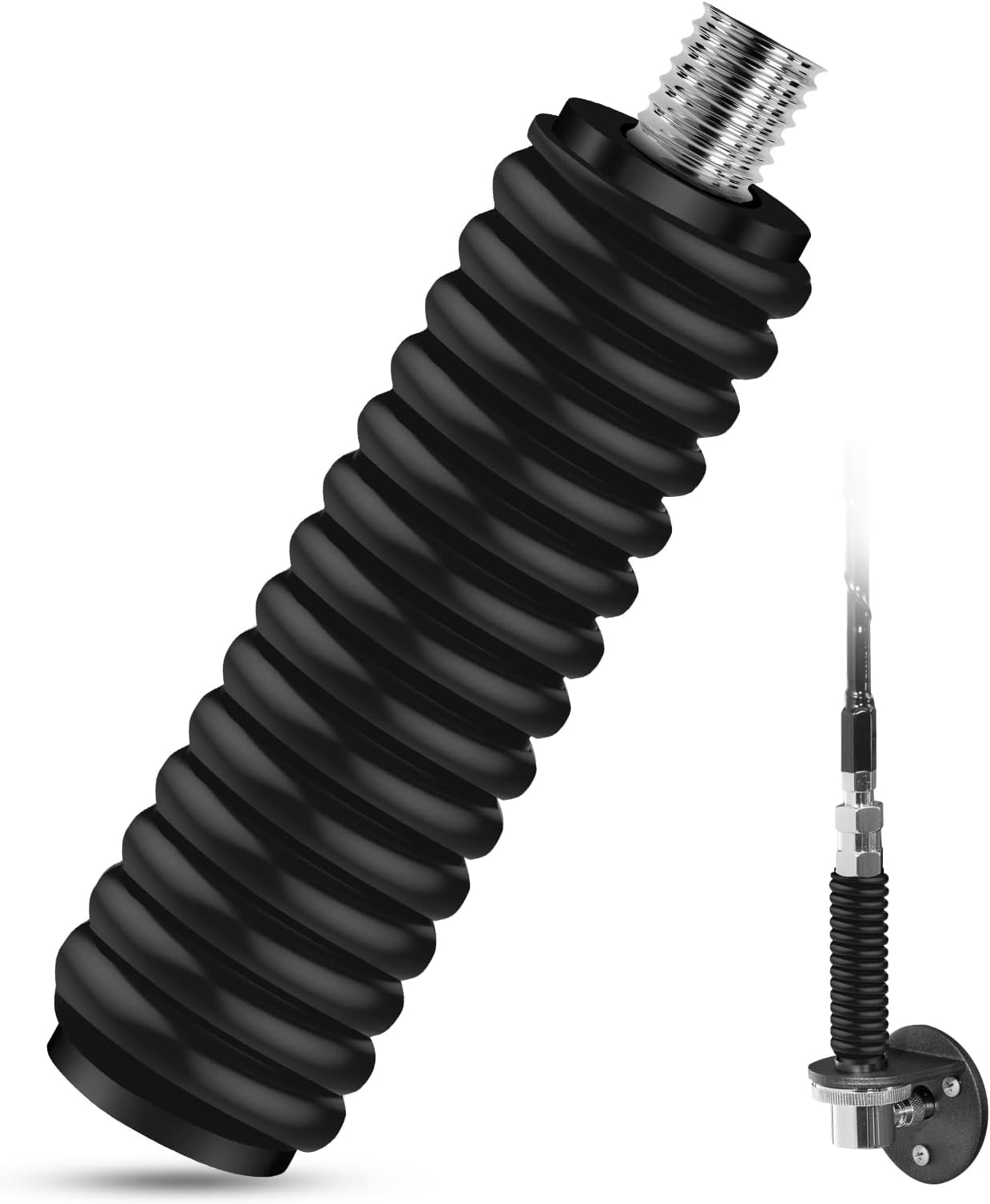 SS-3H CB Antenna Spring, Stainless Steel Heavy Duty CB Radio Antenna Mount Spring, Spring to Fit Mobile/in-Vehicle CB Radio Antenna Mount Up to 60" Long and 3/8" X 24 Thread (Black)