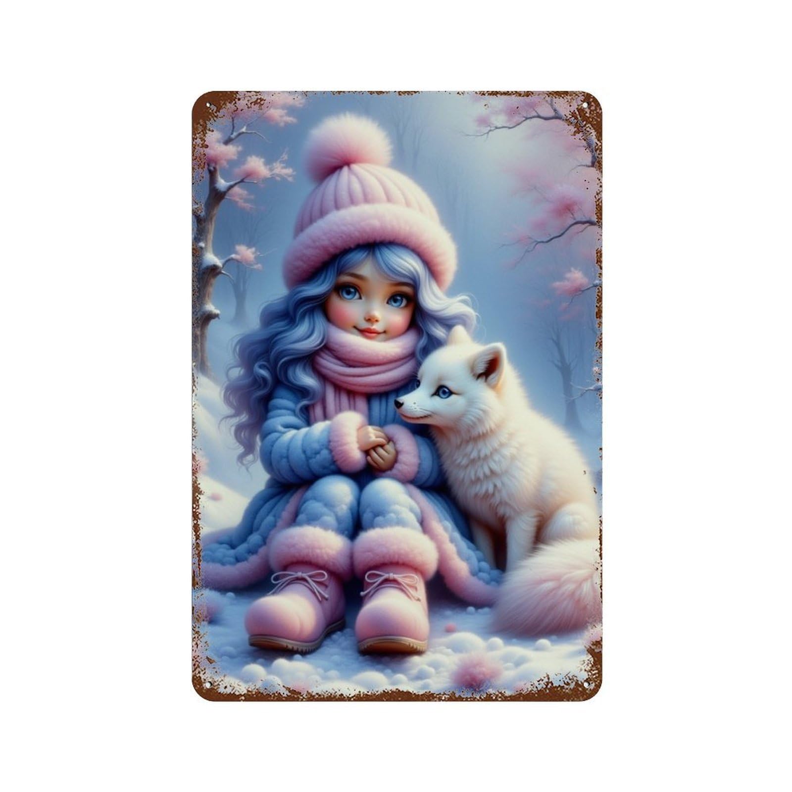 Winter Wonderland with Fox Retro Metal Sign 11.8"x7.9", Decorative Metal Wall Art for Garage, Bar And Workshop Decor