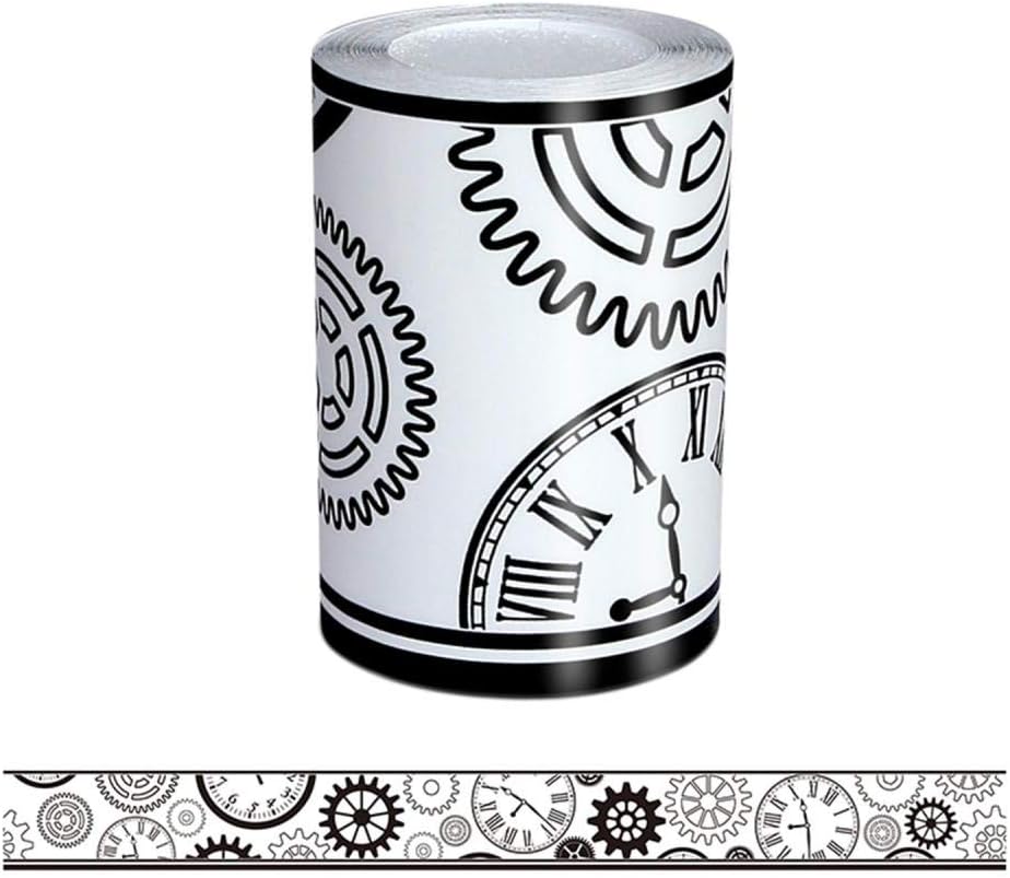 Wallpaper Border Peel and Stick Wall Border Sticker Home Ceiling Decorative Border for Bathroom Living Room Kitchen Cartoon Clock 10cm X 500cm