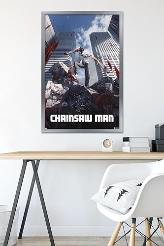 Miniatura 6 de Trends International Chainsaw Man - Póster de pared de arte clave, 34 pulgadas de largo x 22.4 pulgadas, versión enmarcada en plata