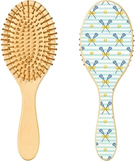 Lacrosse Sticks Balls Bows Detangler Hair Brush Soft Detangling Brush Wooden Curly Hairbrush for All Hair Types Oval Scalp Massager Comb for Women Men Kids