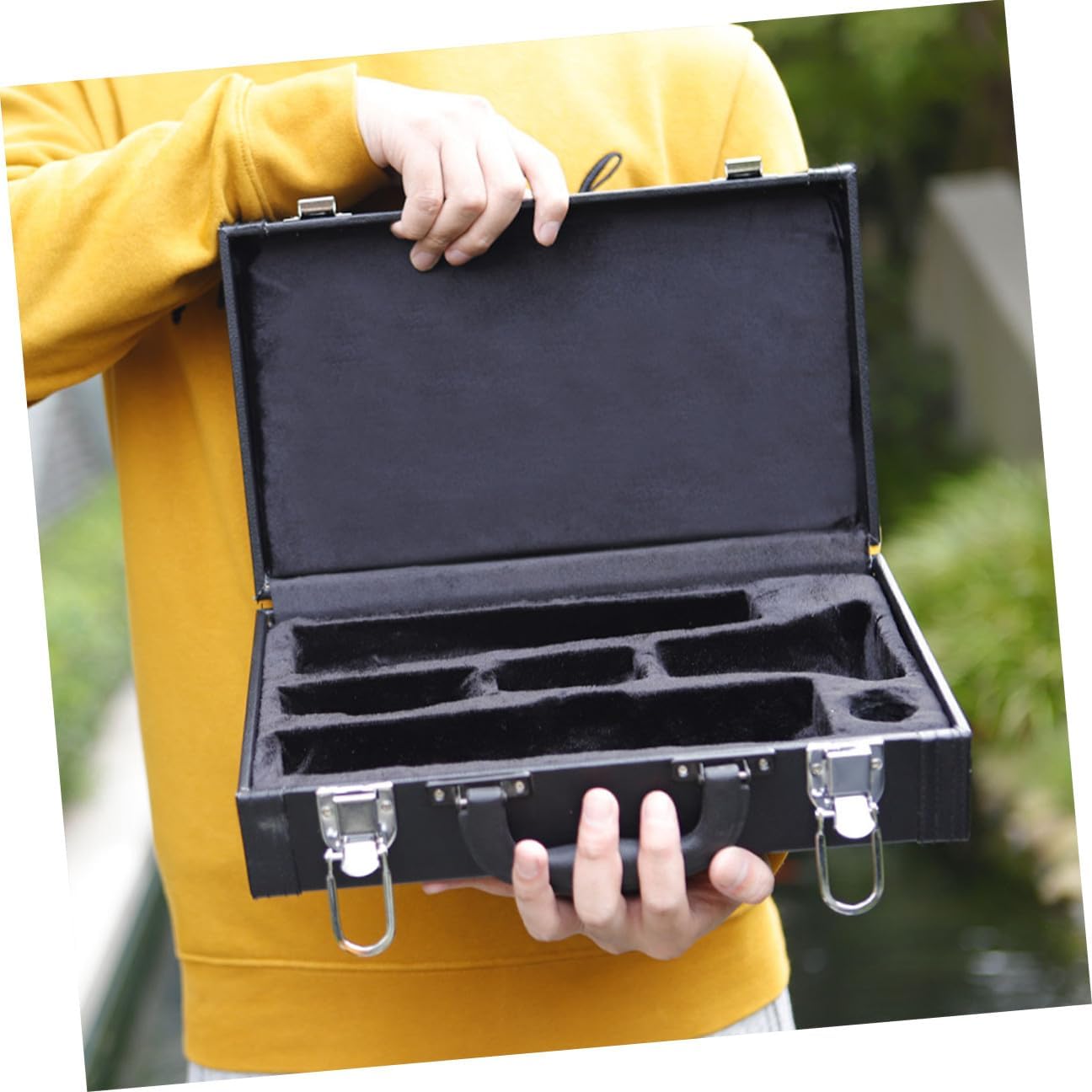 Padded Hard Shell Clarinet Case with Leather Exterior Protective Carrying Box for Woodwind Instruments Fluffy Cotton Interior for Secure Storage Gift for Musicians and Family
