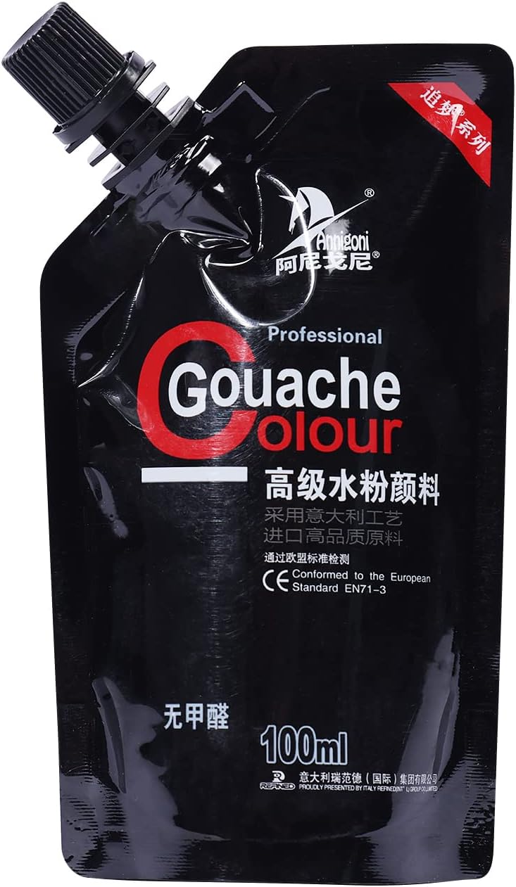 Gouache Paint, Black Color 100 ml NonToxic Gouache for Canvas and Paper, Gouache Opaque