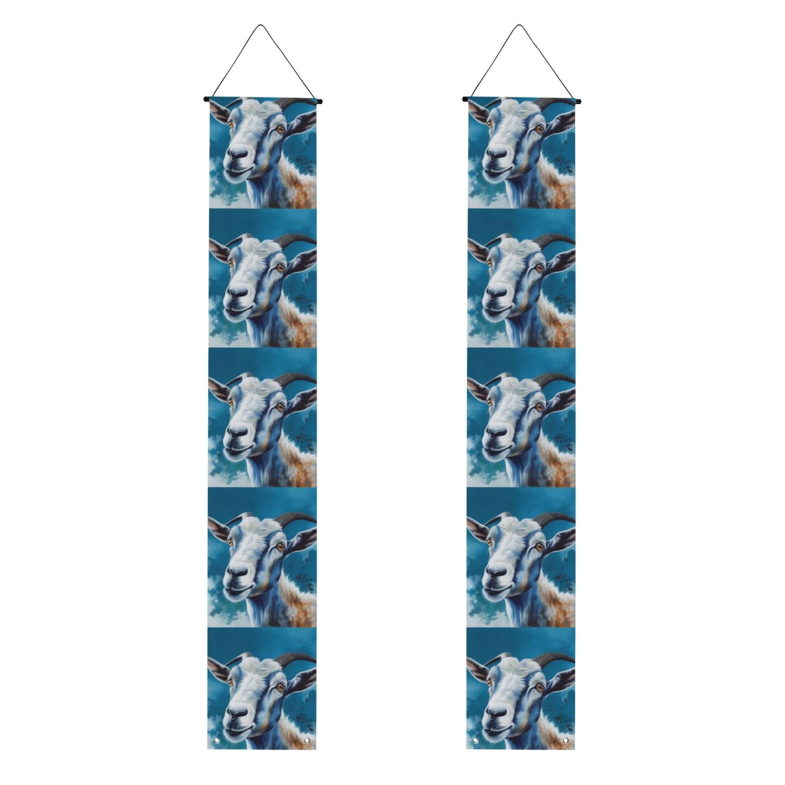 Blue Goat Print Porch Banner 2PCS, Summer Hanging Flag Party Porch Sign Front Door Hanging Decorations for Indoor Outdoor Holiday Yard Decor Wall Backdrop 71 x 12 Inch